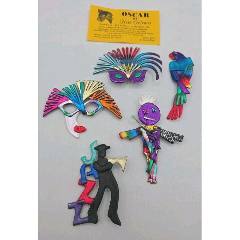 Oscar Of New Orleans Mardi Gras Colorful Vintage Brooch Lot Mask Voodoo Jazz Art